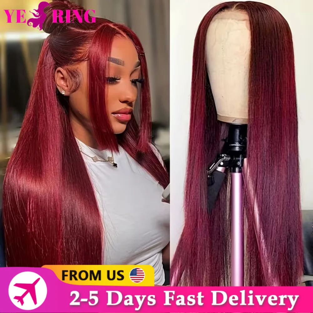 99J Burgundy 13x6 HD Lace Frontal Human Hair Wigs 30 Inch Brazilian Wigs Human Hair 200 Density Straight Red For Women 3 Days Delivery