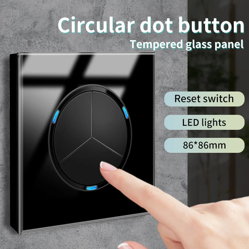 Tempered Glass Panel LED Wall Dot Button Reset Switch EU UK Standard Outlet Fashion Switch USB TypeC Black Wall Switch Socket