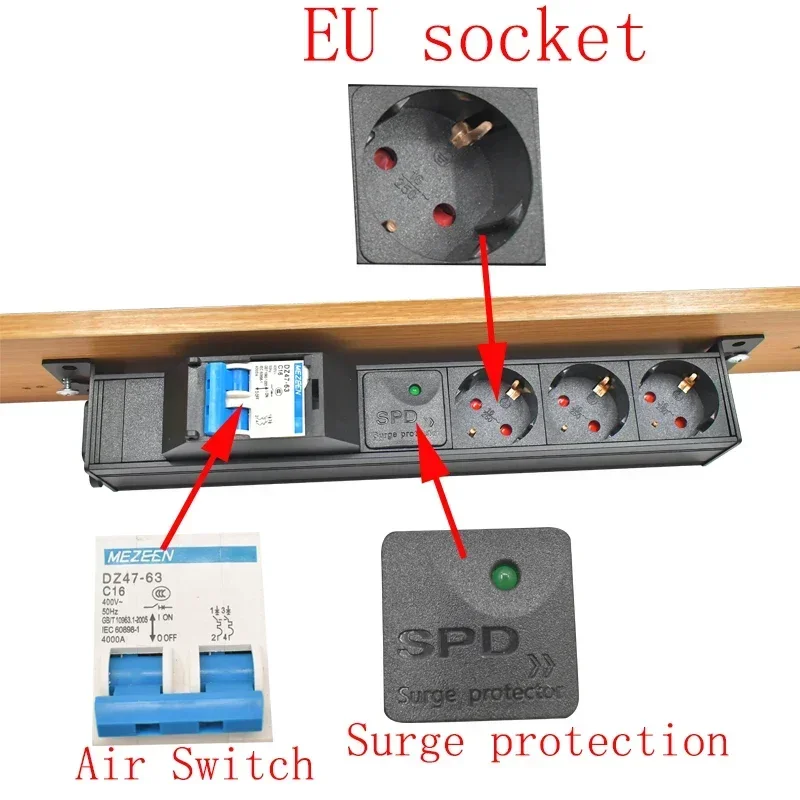 Imagem -06 - Pdu Power Strip Network Cabinet C14 Port Plug com Proteção contra Surge Soquete sem Fio Air Switch 18ac 16a eu