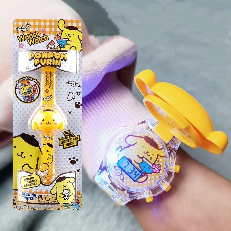 Sanrio Kuromi My Melody Kawaii Lighting Music Flip Watch Luminescent Electron Toys Creative Jewelry A Birthday Gift for Children