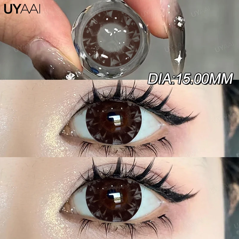 UYAAI-lentes de contacto para miopía, lentes de Color negro con graduación, Color marrón, Color de ojos, gris, 0 ~ 6,00, 15MM