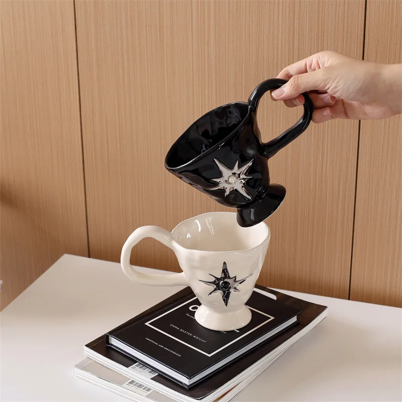 

High-grade Star Pattern Mug, Home Ceramic Breakfast Cup Oatmeal Mug, Office Coffee Yoghurt Cups