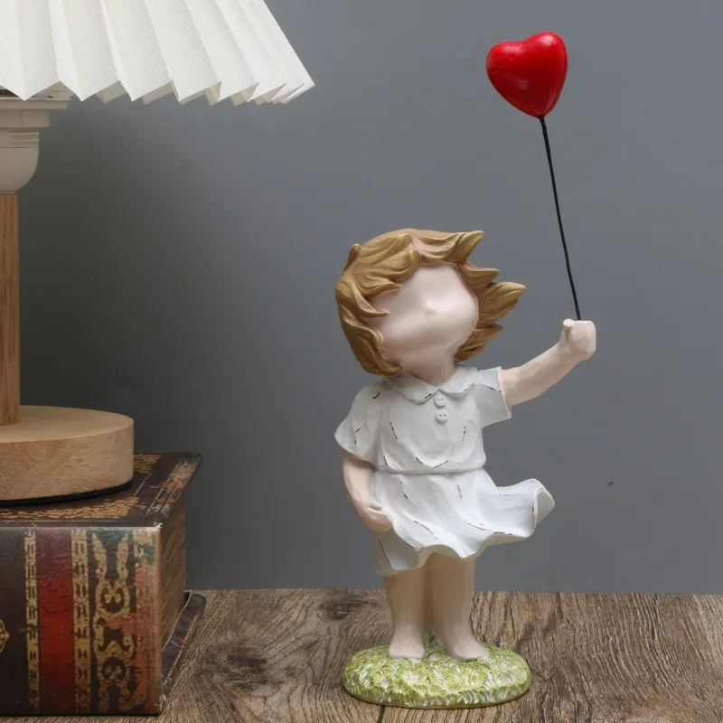 1Pcs Banksy Heart Balloon and Flying Girl Inspired Artwork Modern Sculpture Home Decoration Statue Decoration