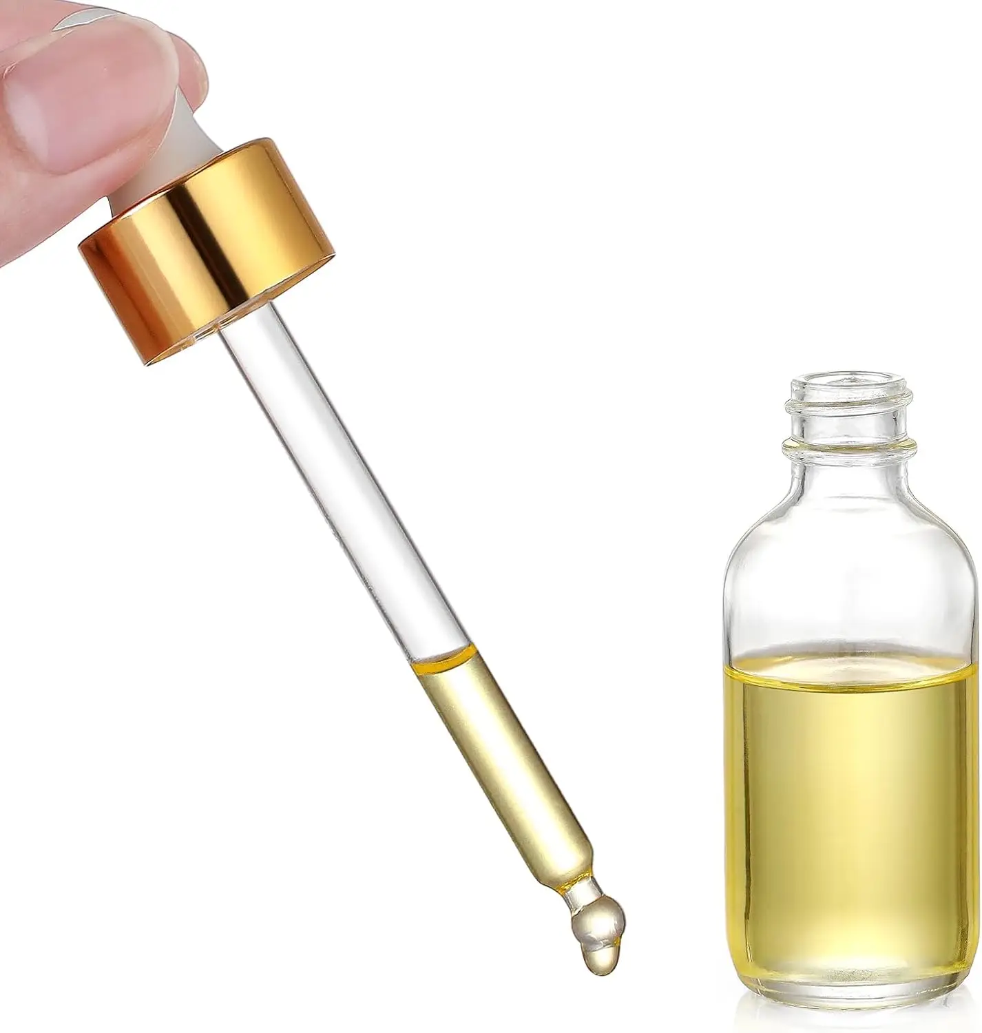 1 Piece Clear Glass Dropper Bottle with Label and Funnel Gold Cap Empty Tincture Bottle Perfume Cosmetics Travel Container