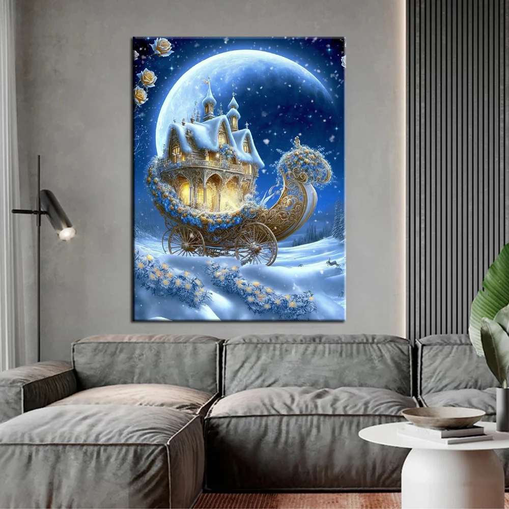 5D Diy Diamond Embroidery Beautiful Carriage And Moon Diamond Painting Needleworks Cross stitch Needleworks Home Decor J3443