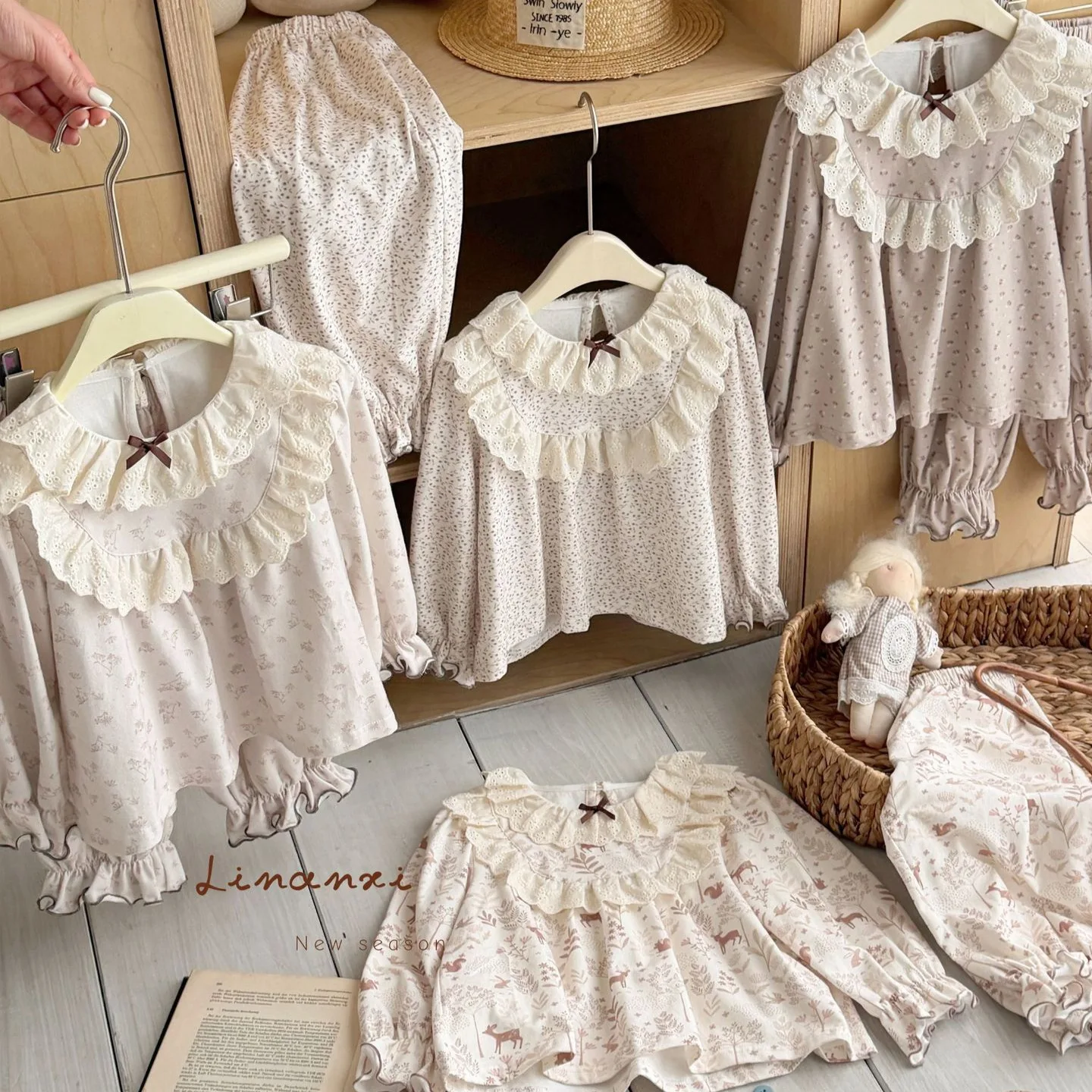 Girls Set 2026 Spring and Autumn New Children's Clothing Korean Style Girl Baby Double Lace Collar Pajamas Two Sets
