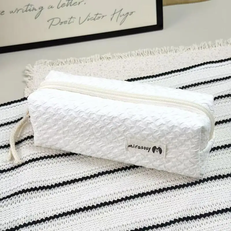 School Organizer Polka Dot Pencil Case Canvas Pencil Pouch Handheld Multifunctional Pencil Bag For Home Students College