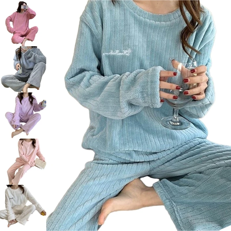 Soft and Comfortable Fleece Pajama Women's Lounge Sets Long Sleeve Sleepwear Loungewear