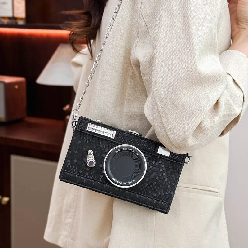 حقيبة صغيرة، حقيبة كاميرا مخصصة للفتيات، حقيبة مربعة صغيرة عصرية بكتف واحد مزينة بالترتر، حقيبة صندوق بسلسلة كروس