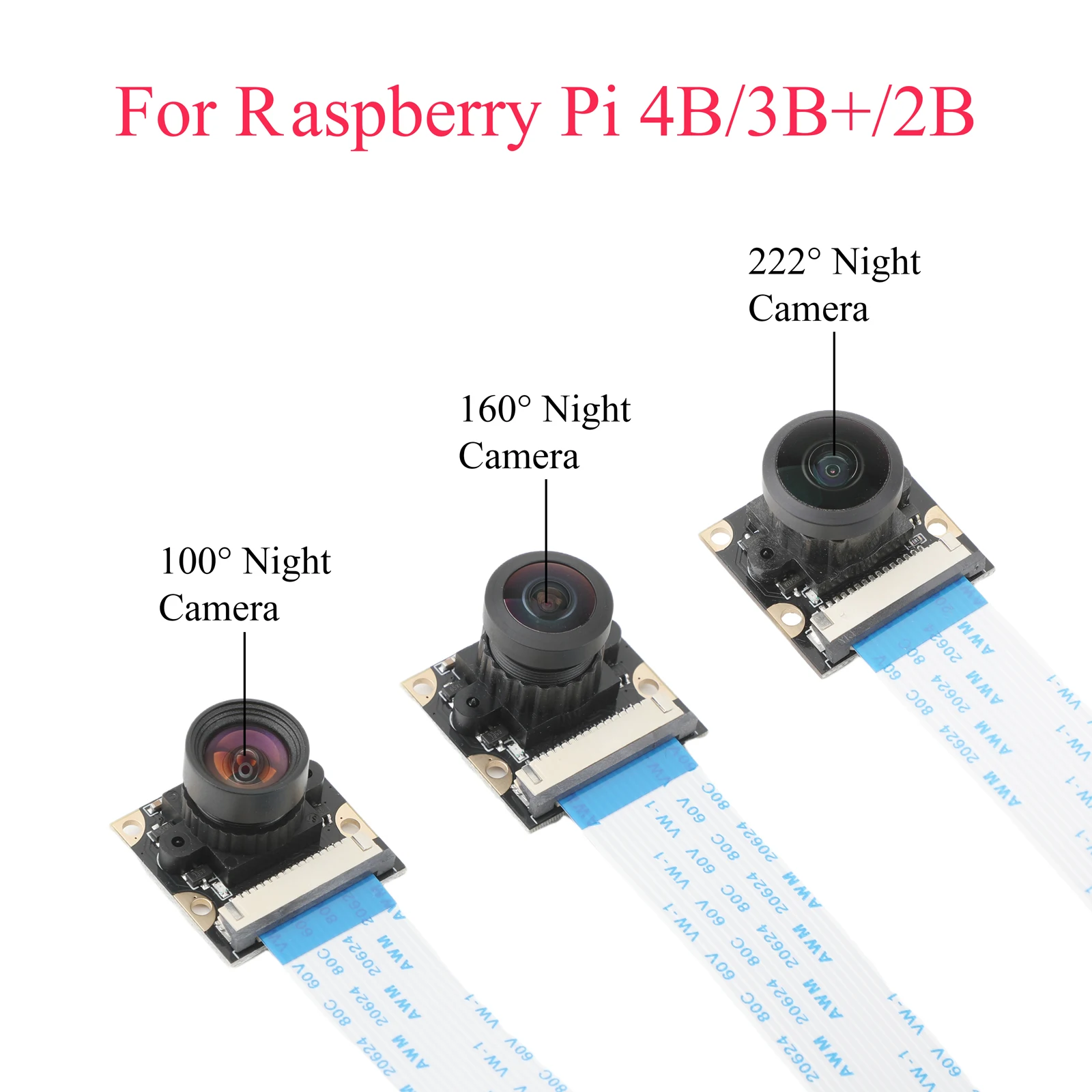 1 PCS Raspberry Pi Day/Night Vision HD 100°/160°/222° 5MP Wide Angle Webcam Module with IR Fill Light for Raspberry Pi 4B/3B/2B