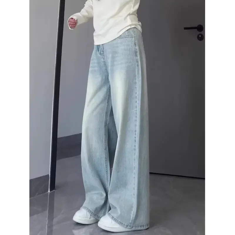 Vaqueros acampanados de color claro retro francés para mujer en verano pequeños pantalones de pierna ancha rectos acampanados grandes de cintura alta primavera y otoño