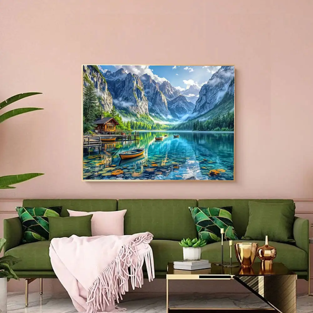 Huacan المشهد الماس اللوحة بحيرة الجبل 5D فسيفساء الفن التطريز مجموعة جديدة 2025 ديكور المنزل