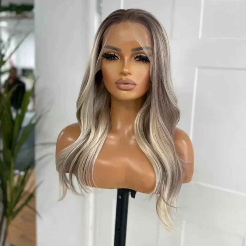 الجزء الأوسط شعر مستعار امرأة سمراء القرفة البلاتين الأبعاد العسل لينة Balayage شعر مستعار متموج أومبير HD غير مرئية الدانتيل شعر مستعار أمامي للنساء #2