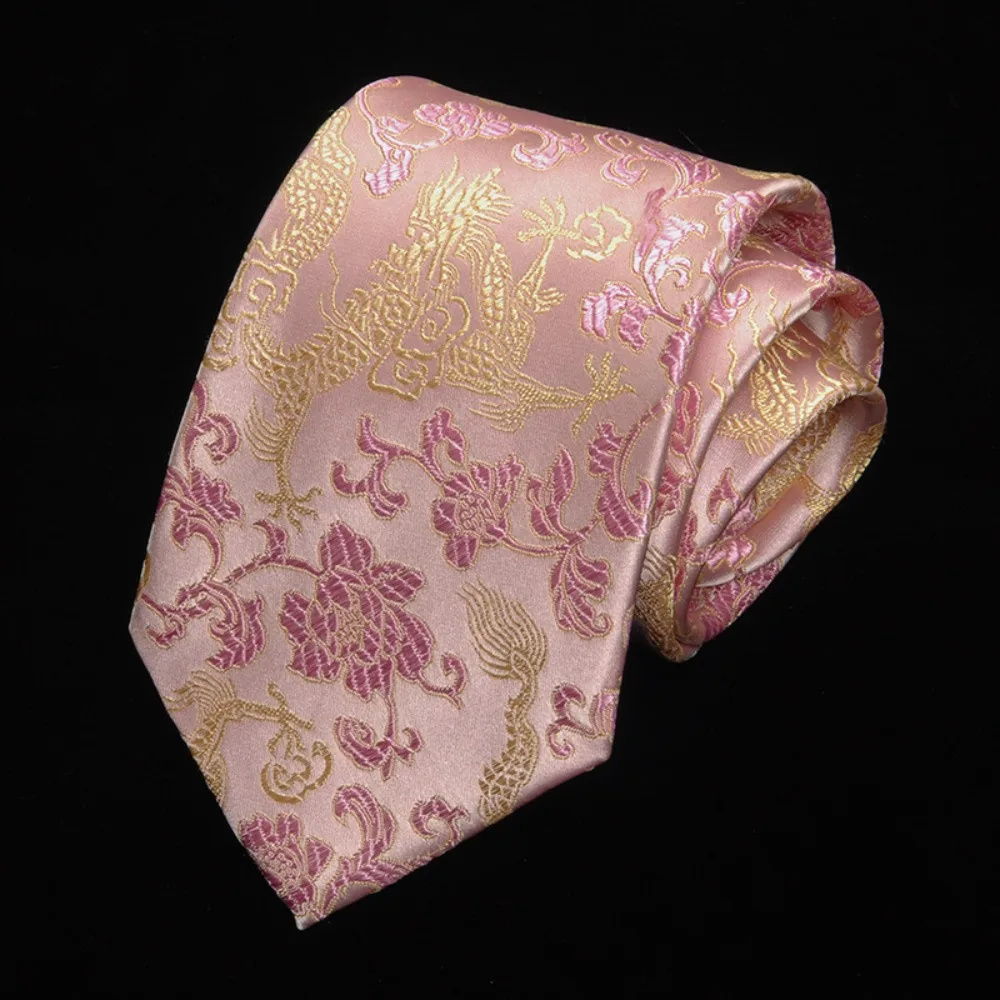 Casual Calligraphy Chinese Dragon Pattern Tie Adjustable Soft Jacquard Silk Tie National Hand Tied Men Necktie Wedding
