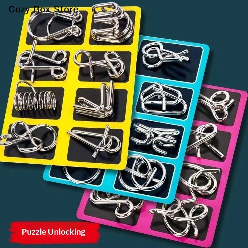 [ZY]Chinese Kongming Lock 8Pcs Metal Puzzle Set Interlocking Rings Brain Teaser Memory Challenge Educational Toy For Kids Adults