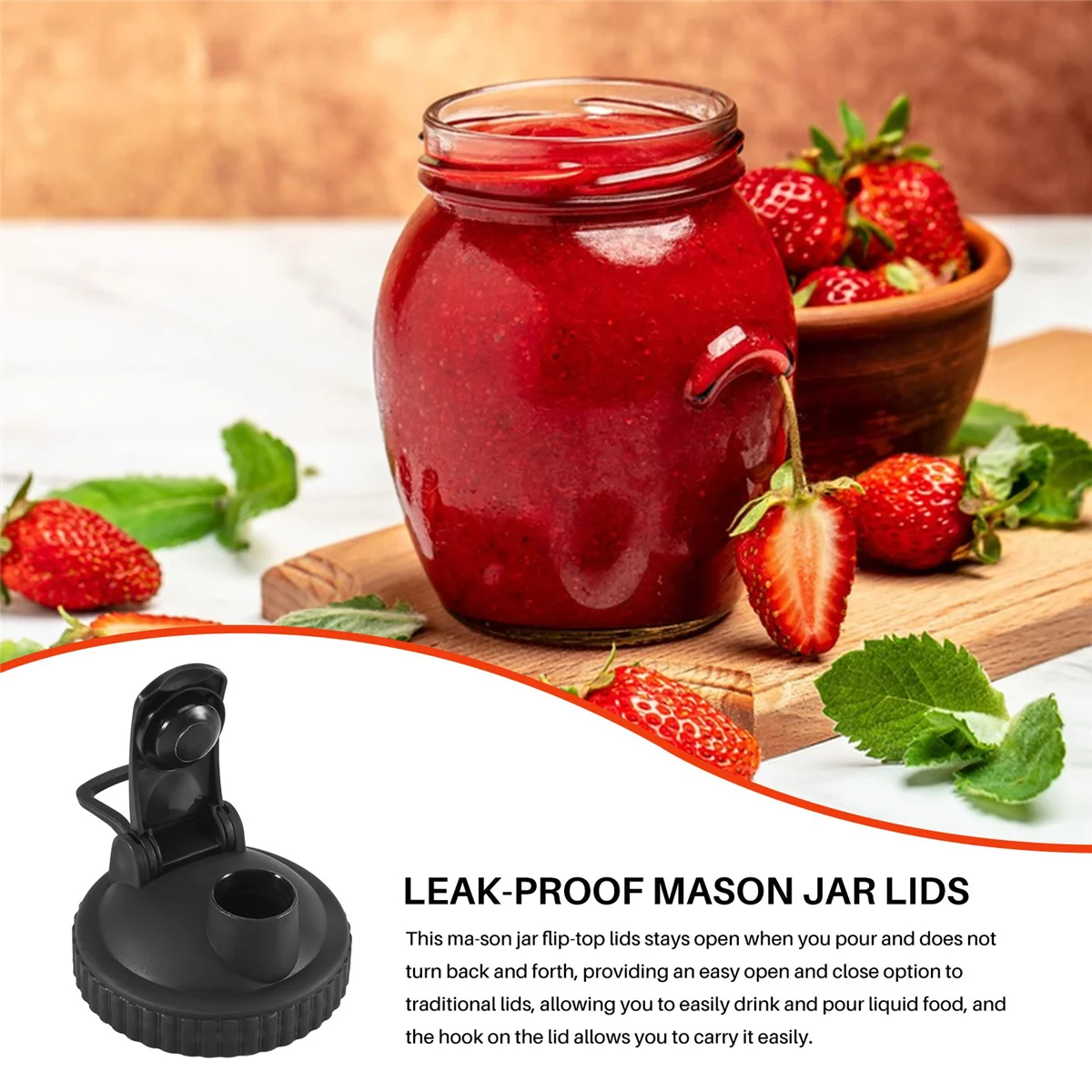 Mason Jar Lids, 6 Pack Mason Jar Lids Reusable Canning Lids with Flip Top Lid Leak-Proof Seal for Ball