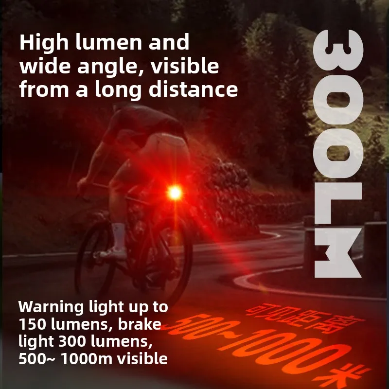 Bicycle Brake Sensor Taillight Rechargeable Long Lasting Night Riding Warning Light Cycling Accessory for Road & Mountain Bike