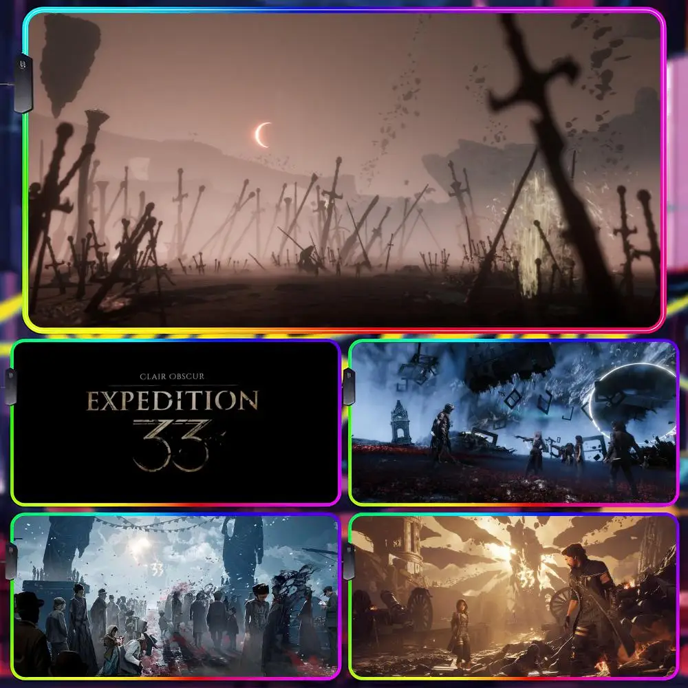 

Коврик для мыши Clair Obscur Expedition 33, геймерский люминесцентный светодиодный коврик для мыши, игровой стол, RGB настольный коврик, клавиатура, коврик для мыши для ПК