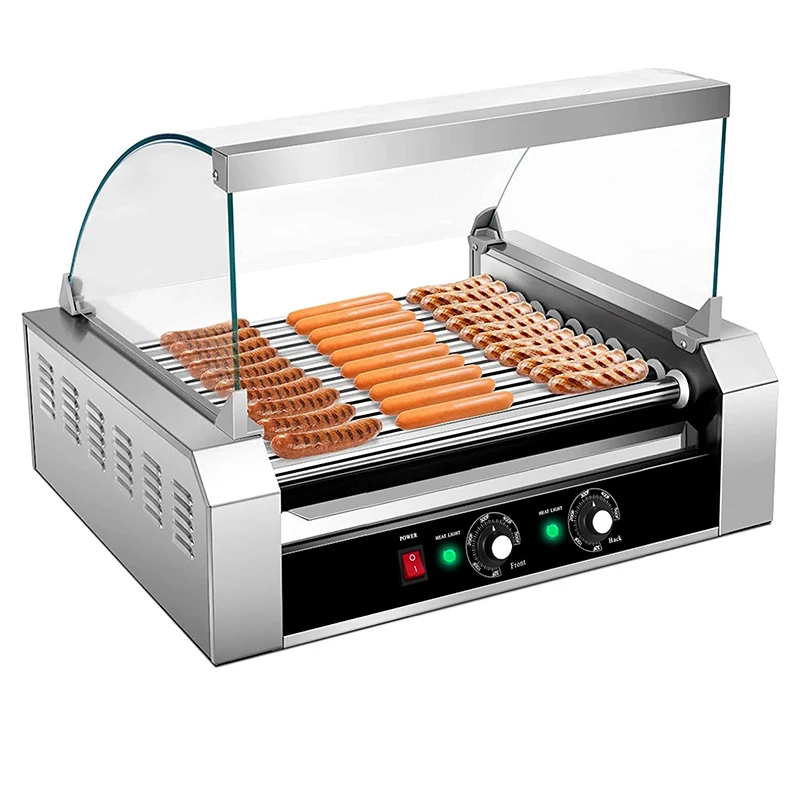 

Commercial Grade 11 Hot Dog Roller Grill Snack Machine with Detachable Glass Cover New Condition Core Motor Component