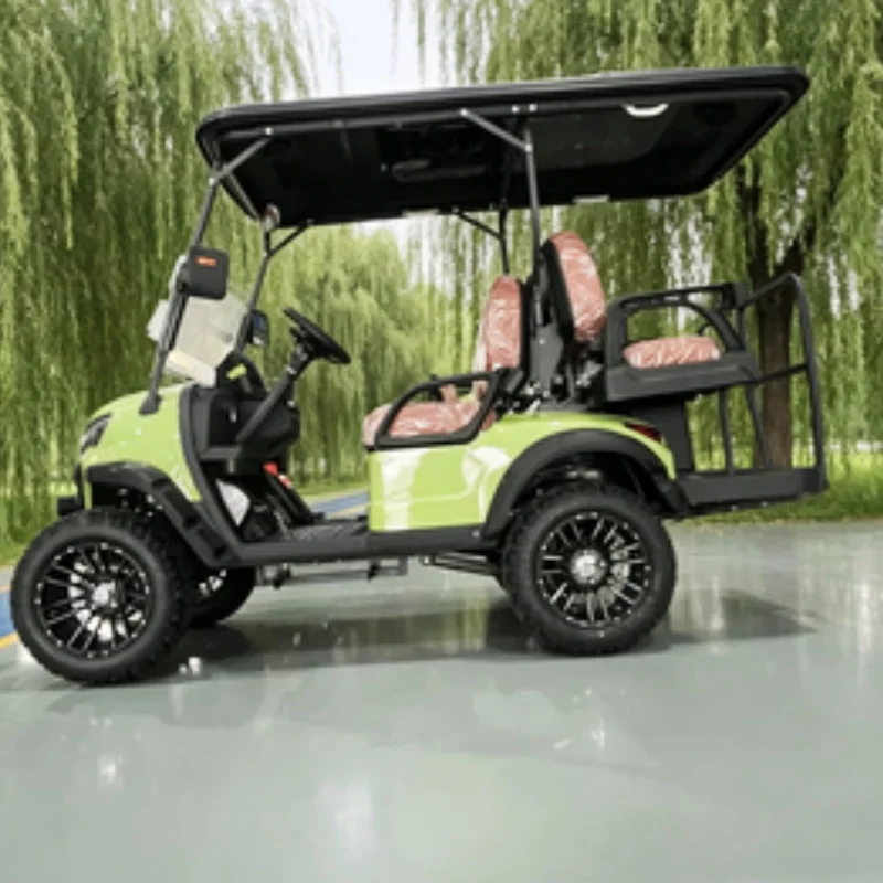 

Hot Sale China Factory Electric Golf Cart Max Speed 45KM Per Hour Off Road Cart Bumper Starry Sky Roof 14-Inch Off-Road Tires
