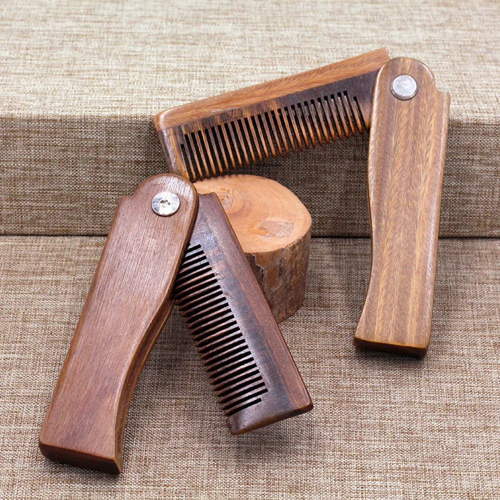

1 set Wooden Beard Comb Compact Folding Pocket Design For Travel Portable Hair Styling Tool Natural Wood Finish Durable