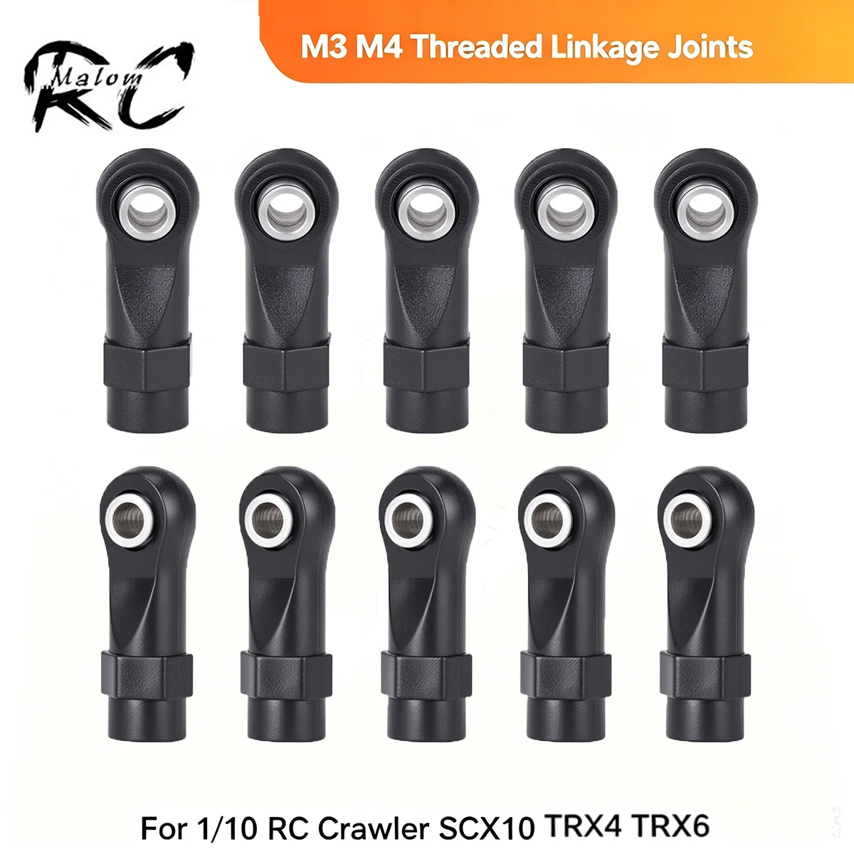 10 pièces d'embouts de tiges et de billes de liaison en plastique M3 M4 pour Crawler RC 1/10 – articulations droites/coudées, compatibles SCX10 TRX4 TRX6 D90