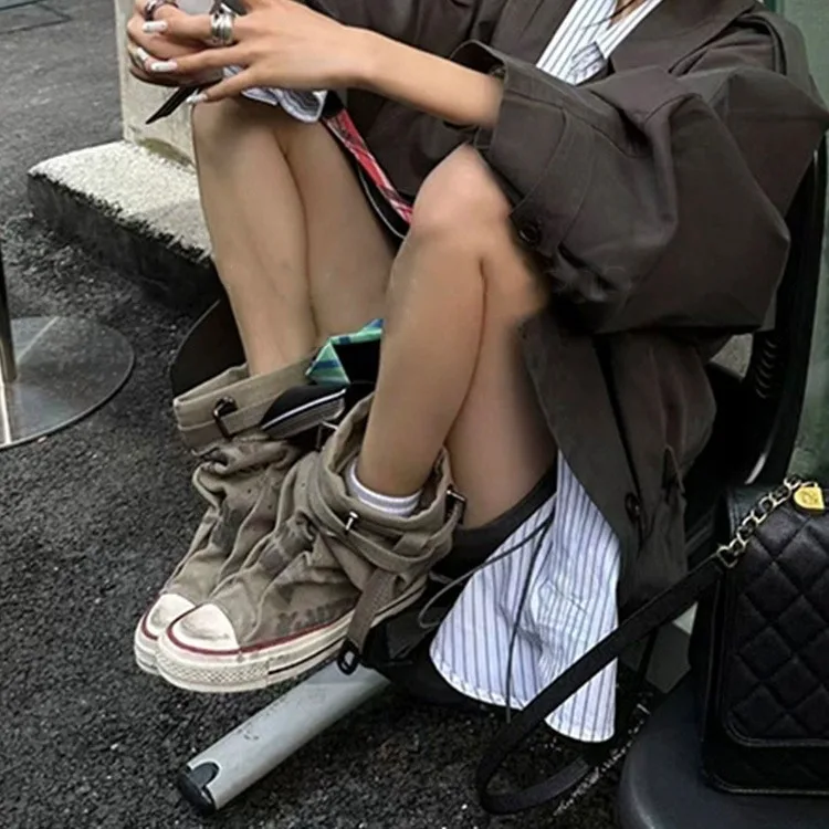 Women Canvas Sneakers Flats Designer Mid Calf Snow Boots Fashion Shoes Woman 2026 Trend New Winter Punk Chelsea Boots Lady Shoes