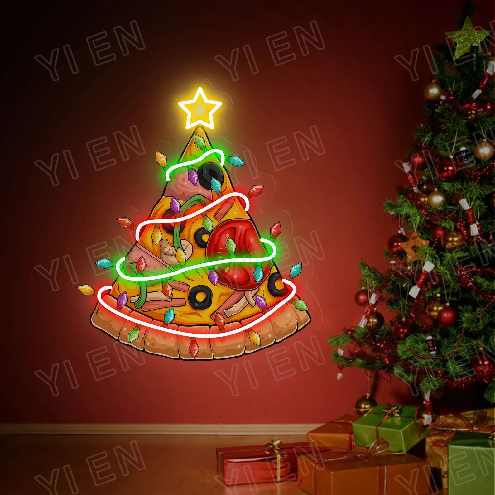 

Christmas Pizza Tree Neon Sign, Christmas Gifts, Christmas Decor Indoor, Christmas Neon Light, Neon Christmas Signs Ho Ho Ho Neo