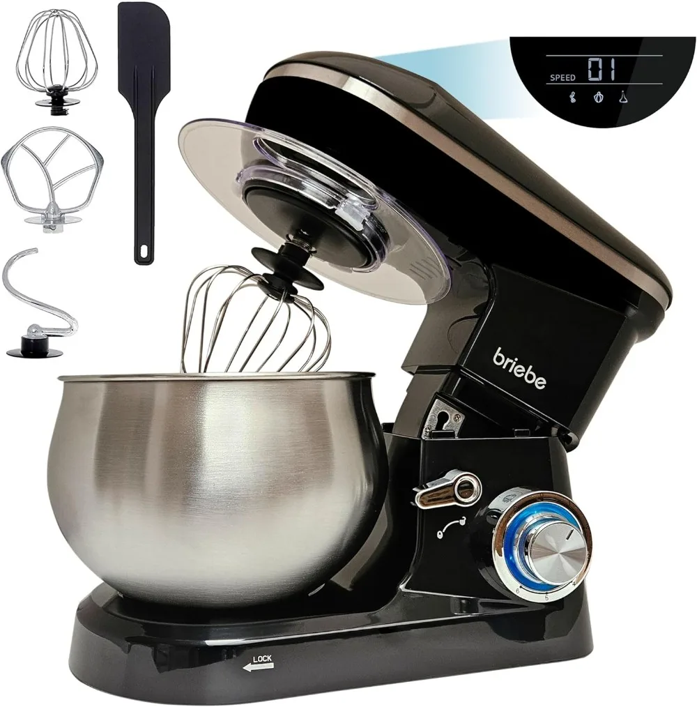 Briebe Batidora Amasadora Repostería1800W MAX، Robot Cocina Professional، Movimiento Orbital، Varillas، Bol 5 L، 6 Velocidades +
