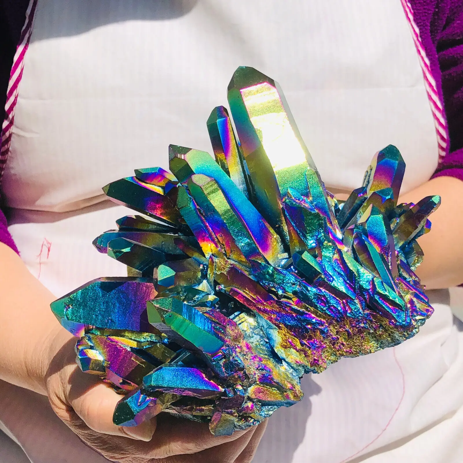 Natural Electroplated Rainbow Halo Titanium Bismuth Silicon Crystal Cluster Specimen Healing