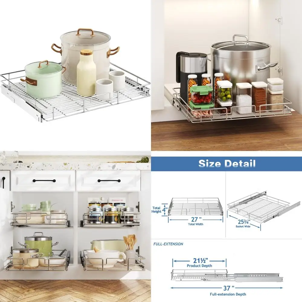 

Выдвижной органайзер для кухонного шкафа — ширина 27 x 21,5 глубины, решение для хранения выдвижных полок