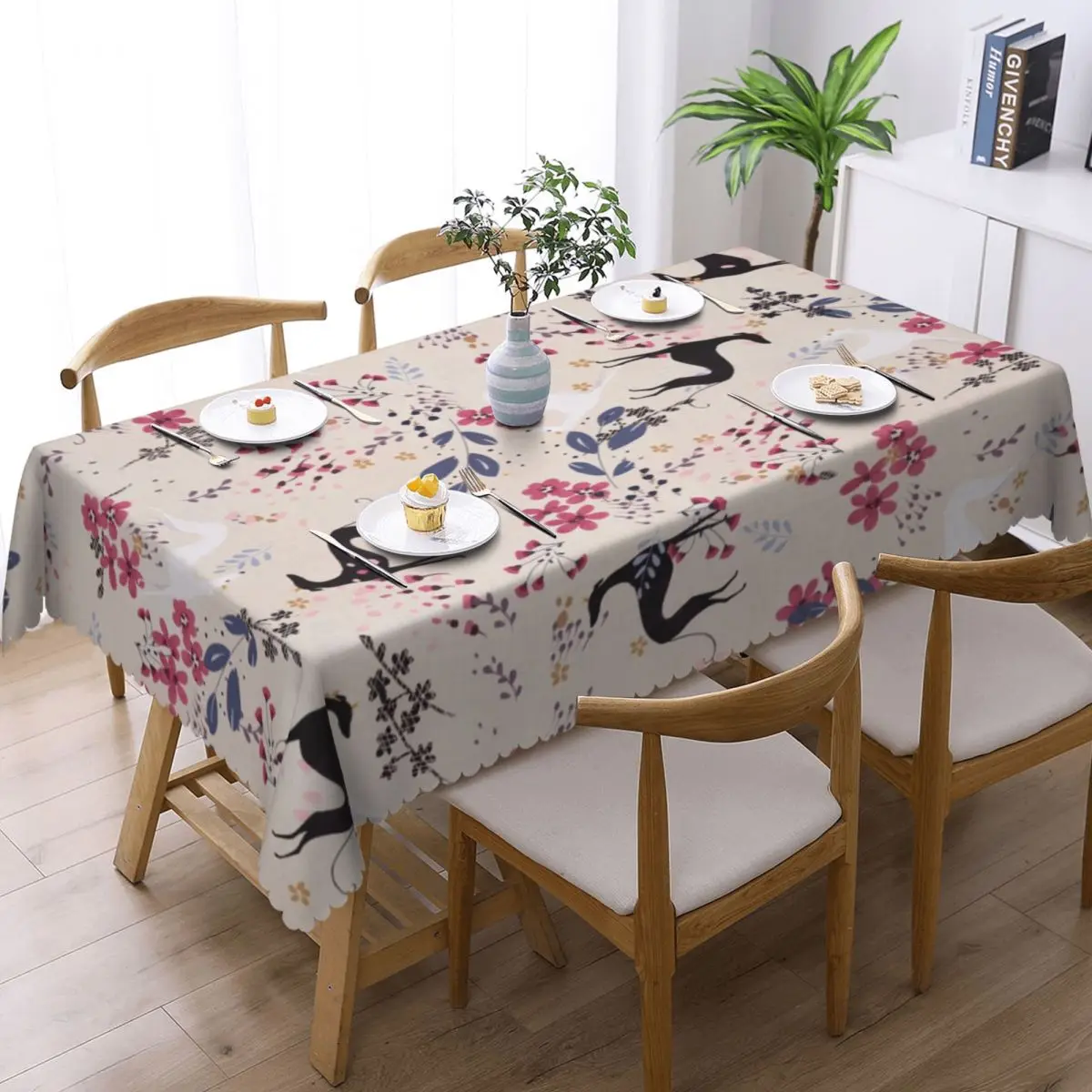 Rectangular Waterproof Greyhound Sighthound Flower Love Table Cover Animal Whippet Dog Table Cloth Tablecloth for Dining