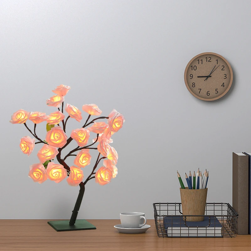 USB Operated LED Table Lamp Rose Flower Bonsai Tree Night Lights Garland Bedroom Decoration Christmas Lights Home Desk Decor