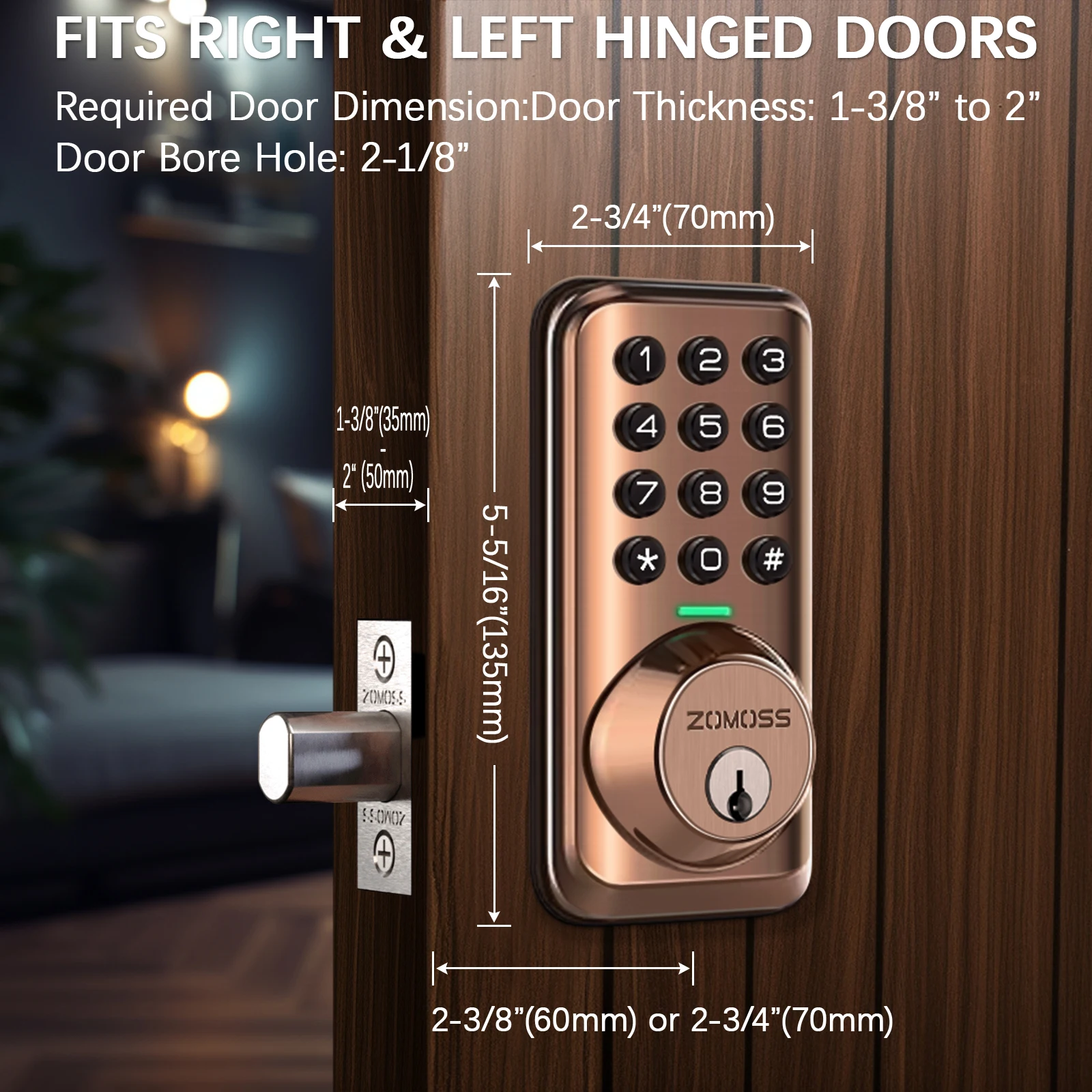 ZOMOSS Keypad Door Lock-Keyless Entry Door Lock-Smart Deadbolt Lock-Anti-Peeking Password-Auto Lock Easy To Install