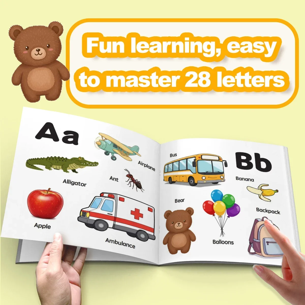 Children's word practice book, cute cartoon patterns, preschool early education activity book, fun English learning