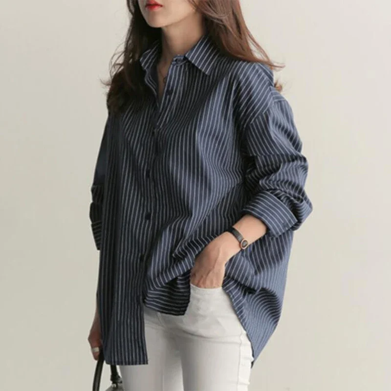 Women Shirt Stripes Blouse Lady Loose Long Sleeve Oversized Shirt Casual 2024 Spring Autumn Female Street Shirts