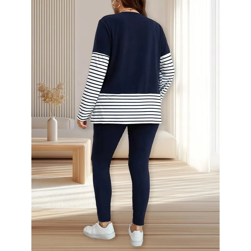 حجم كبير 1XL-5XL جديد المرأة المألوف فضفاض طويل الأكمام السراويل قطعتين مجموعة المرأة عادية مطبوعة قطعتين مجموعات