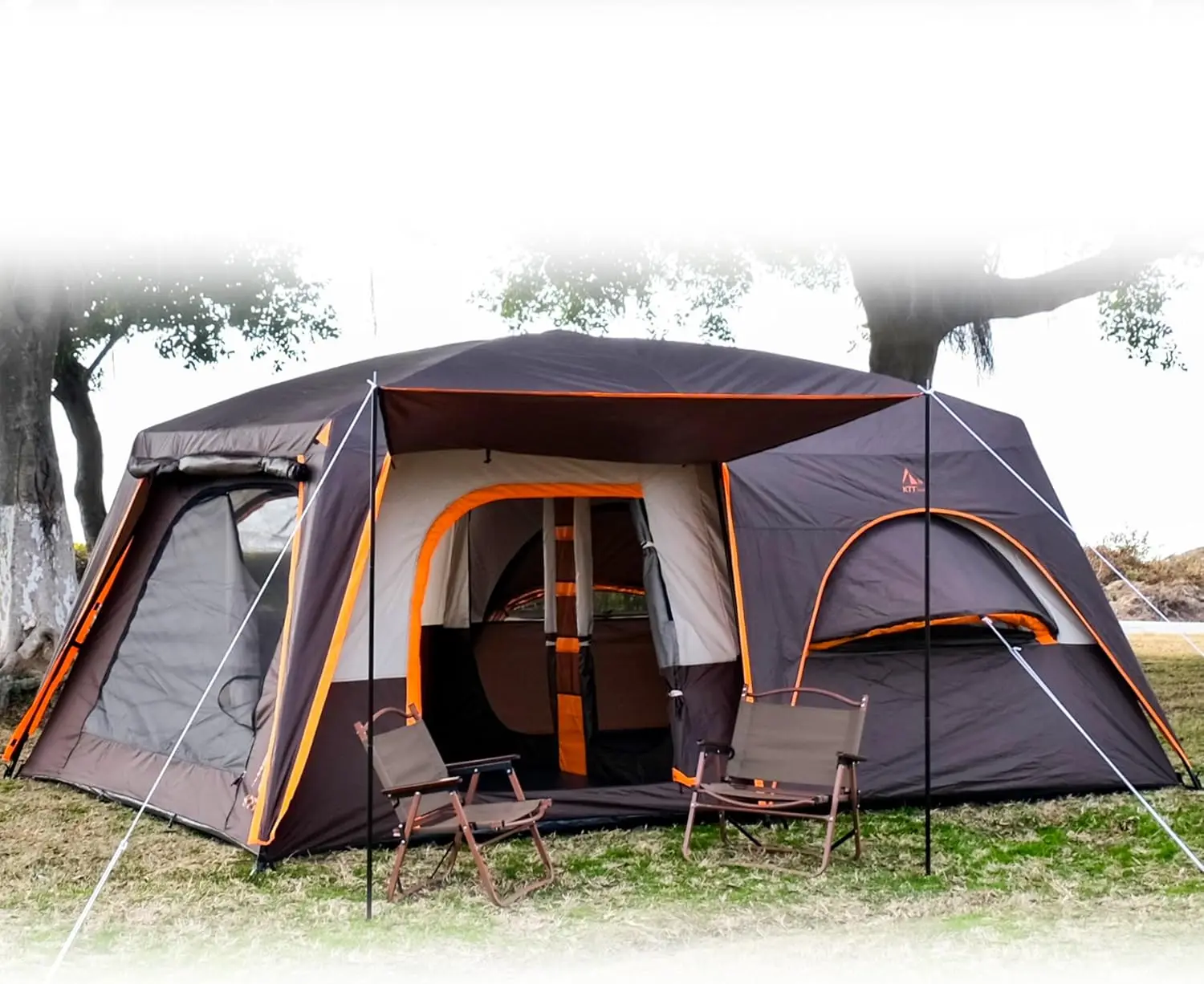 Extra Large Tent 12 Person,Family Cabin Tents,2 Bay-Windows,2 Rooms and 3 Doors 3 Windows with Mesh,Waterproof,Straight