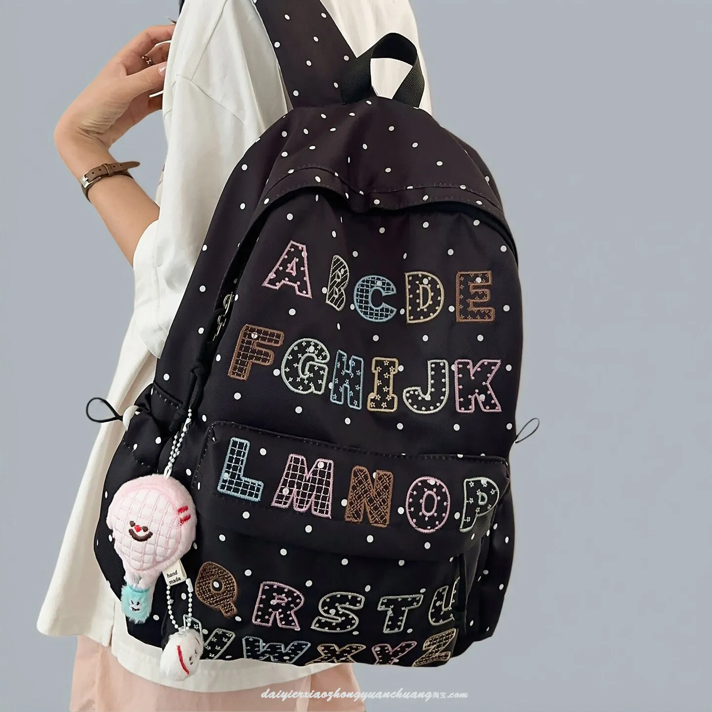 Korean Ins Style Black Letter Embroidered Backpack Female Student Campus Style Versatile Lightweight Backpack for Women