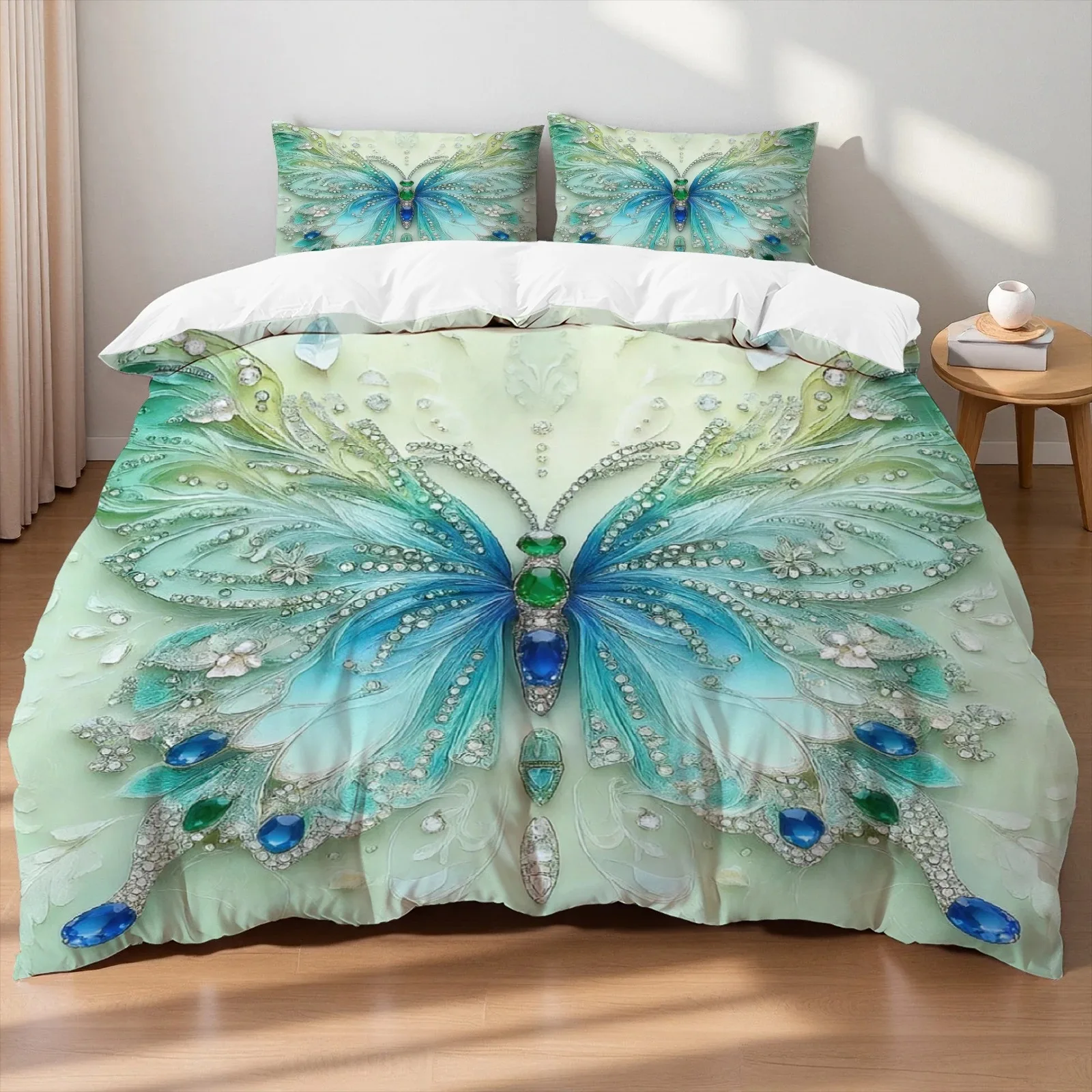 3pcs Pink Purple Bedding Set Blue Fantasy Style Butterfly Print Comfortable King Queen Twin Single Size Bithday Gift for Sister