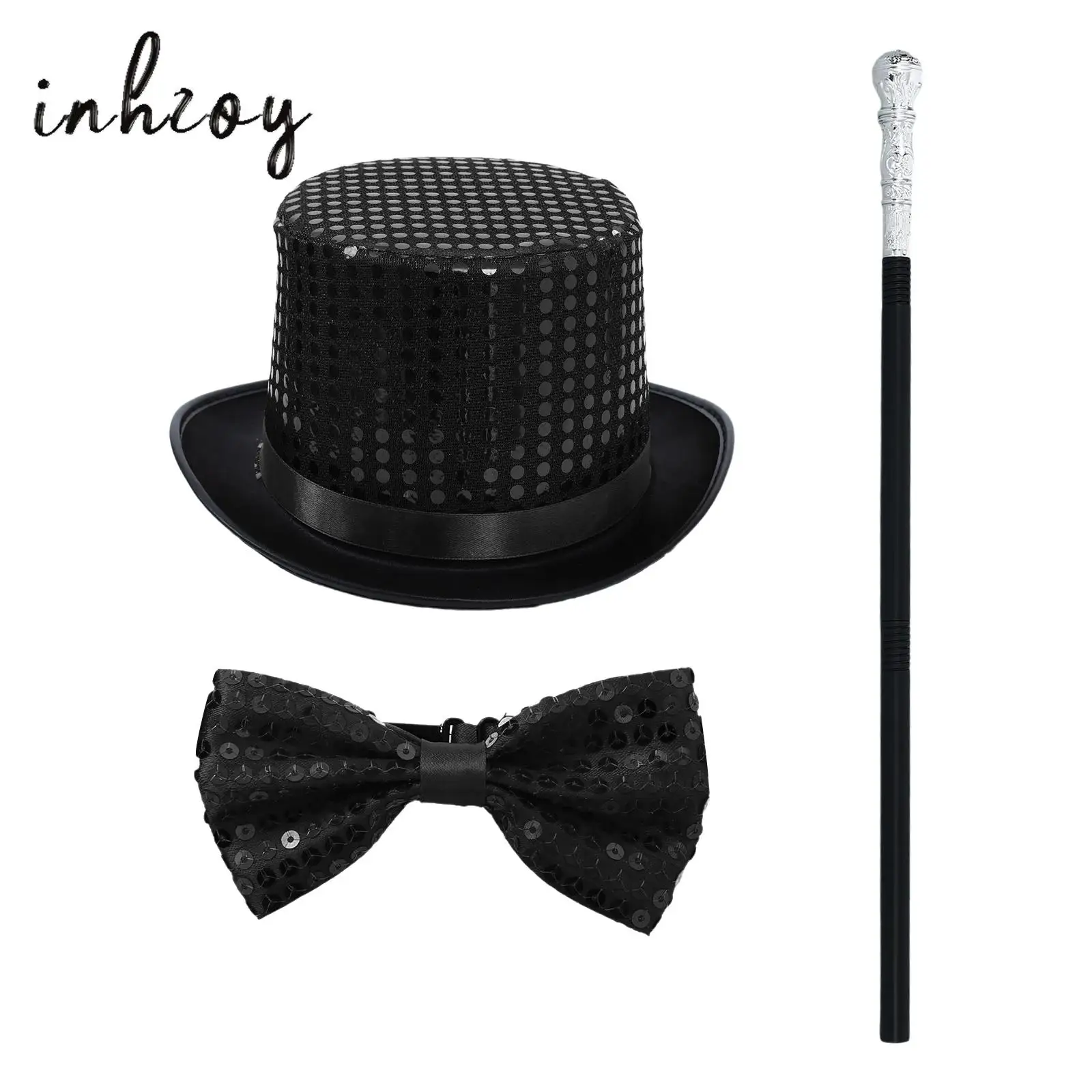 

Jazz Dance Stage Performance Costume Set Magician Hat Bowtie Magic Wand Halloween Robe Role-playing Accessories Performance Prop