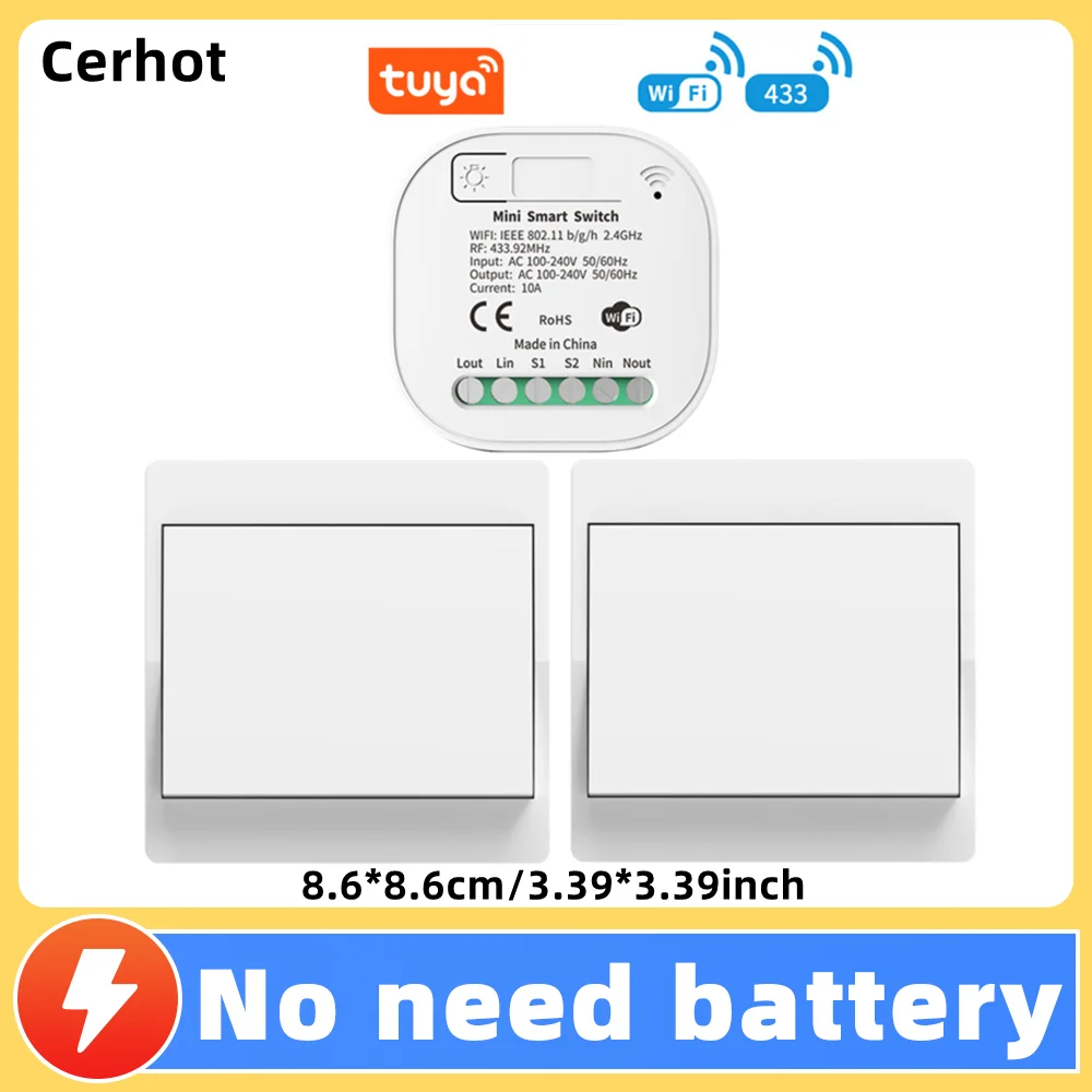 

Cerhot Tuya Wi-Fi умный переключатель беспроводной таймер умный дом приложение Tuya без батареи переключатель света работает с Google Home Alexa