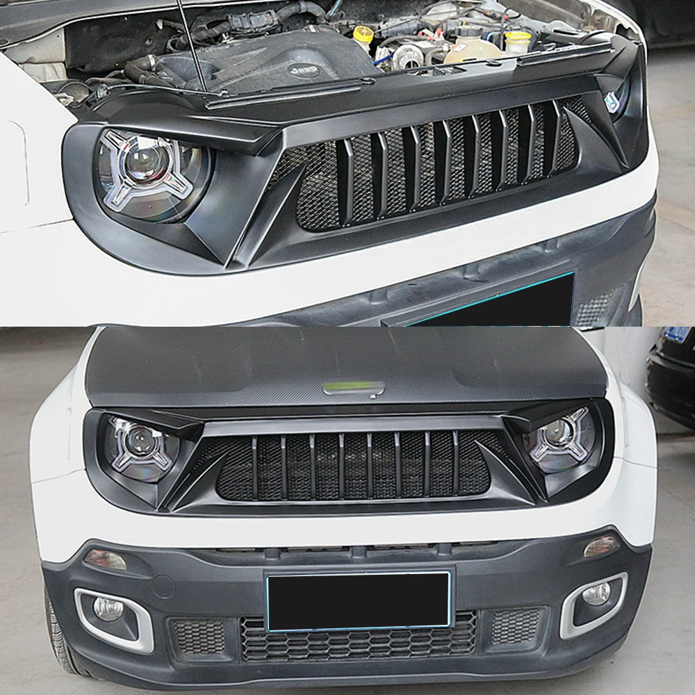 For Jeep Renegade 2016 2017 2018 Front Bumper Mesh Grille  Sport Racing Matt Glossy Black Carbon Exterior Upgrade Accessories - view 5