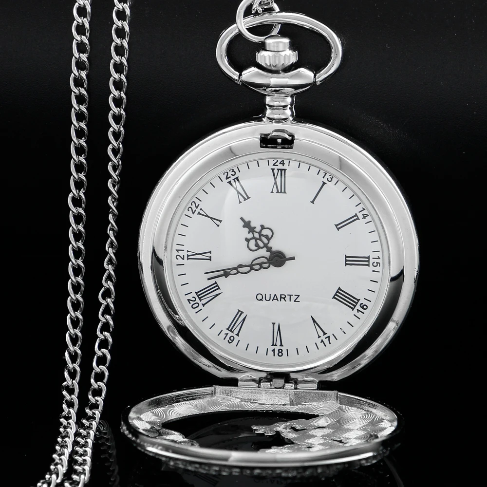 New Silver Flying Dragon Zodiac Dragon Quartz Pocket Watch Vintage Men's Necklace Pendant Clock Women's Jewelry Accessories Gift