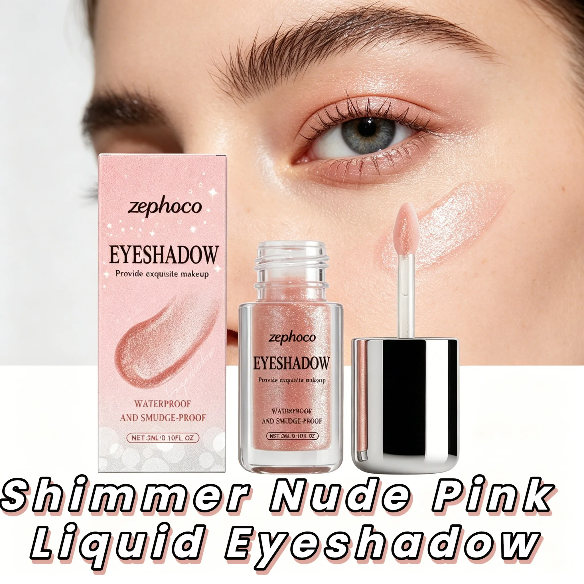 Liquid Glitter Eyeshadow Shimmer Nude Pink, Anti-Crease Rapid Film Formation Long Lasting Waterproof Metallic Eye Shadow, Quick Dry Smudge-Proof High Shine Face Body Lip Highlighter Makeup, Zero Fall-Out Creamy Blendable Sparkling Holiday Gift For Women