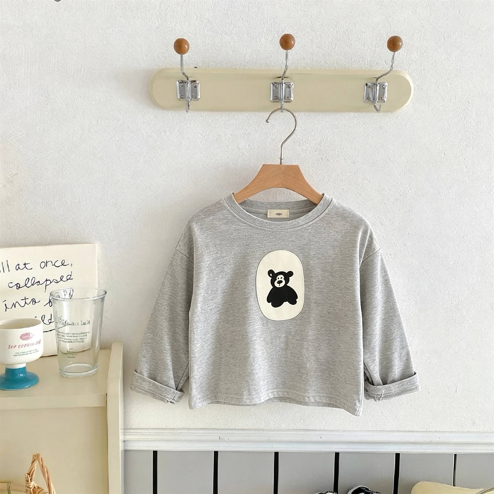 Solid Color Print Kids Long Sleeve T-shirt Autumn Clothing Simple Fashion Popular Korean Children Base Shirt Casual O-neck Tops
