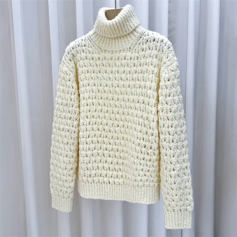 

Женский свитер, новый шерстяной пуловер с высоким воротником на зиму 202, вязаный топ с длинными рукавами и вырезами y2k, женская водолазка