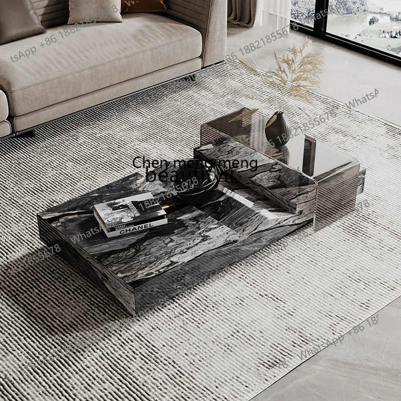 

K185 Italian Minimalist Small Apartment Stone Plate Coffee Table Home Living Room Creative and Slightly Luxury Coffee Table