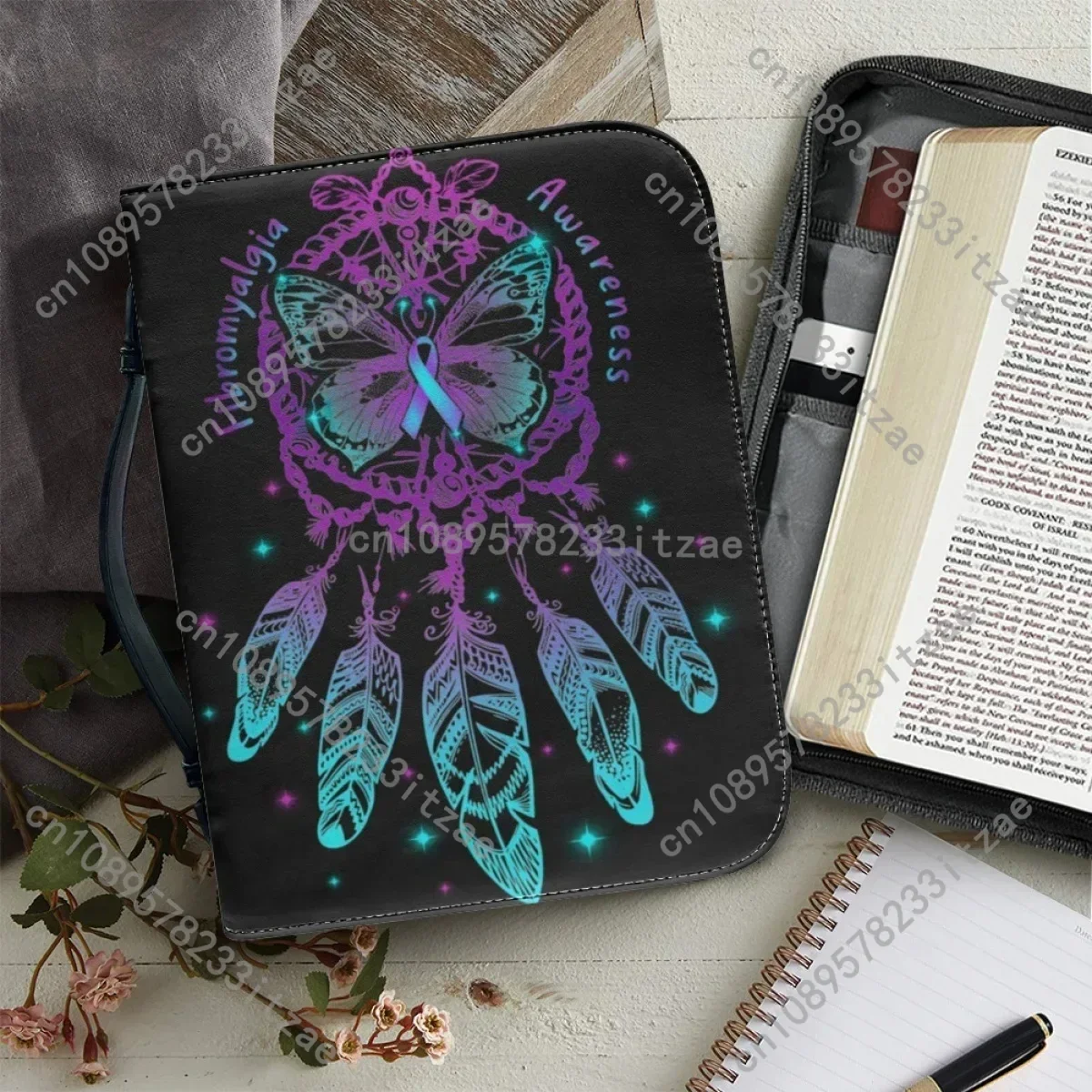 Fashion Colorful Wind Chime Pattern Print Leather Handbags for Women Custom Bible Cover Case Zippered Handle Bible Storage Bags