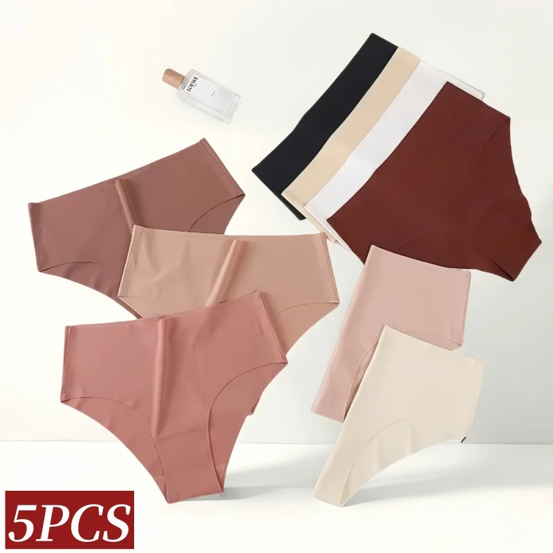 

5 шт./компл. женские бесшовные трусики с высокой посадкой, нижнее белье из ледяного шелка, женские трусы, невидимые трусики, сексуальное женское белье